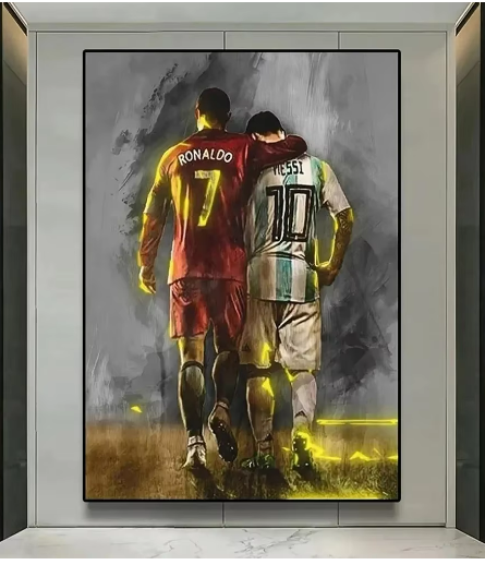 C. Ronaldo & L. Messi Watercolor Painting Living Room Study Decoration